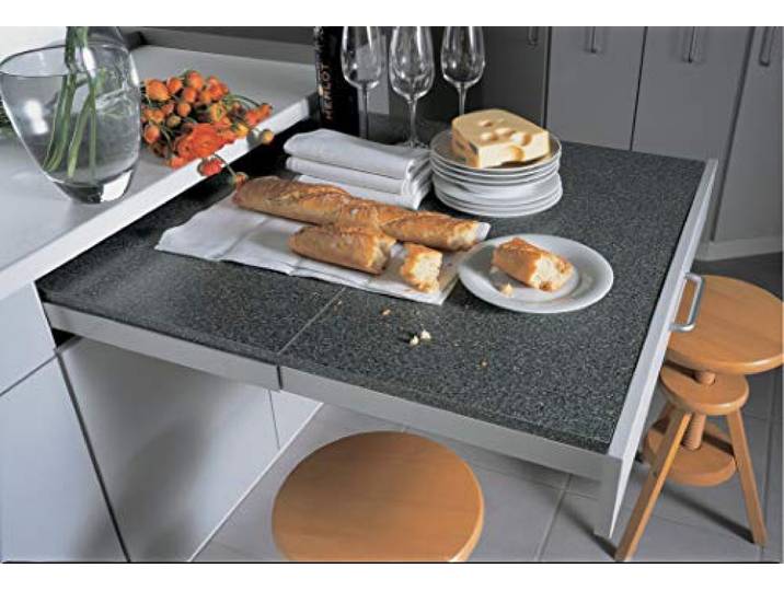 Gedotec Ausziehtisch-Beschlag freitragend Tisch-Ausziehbeschlag mit absenkbarer Front - TOPAFLEX Auszugslänge 810 mm Auszüge für Holz-Schubkästen 1 Set - Führungen ausziehbar für Schubladen