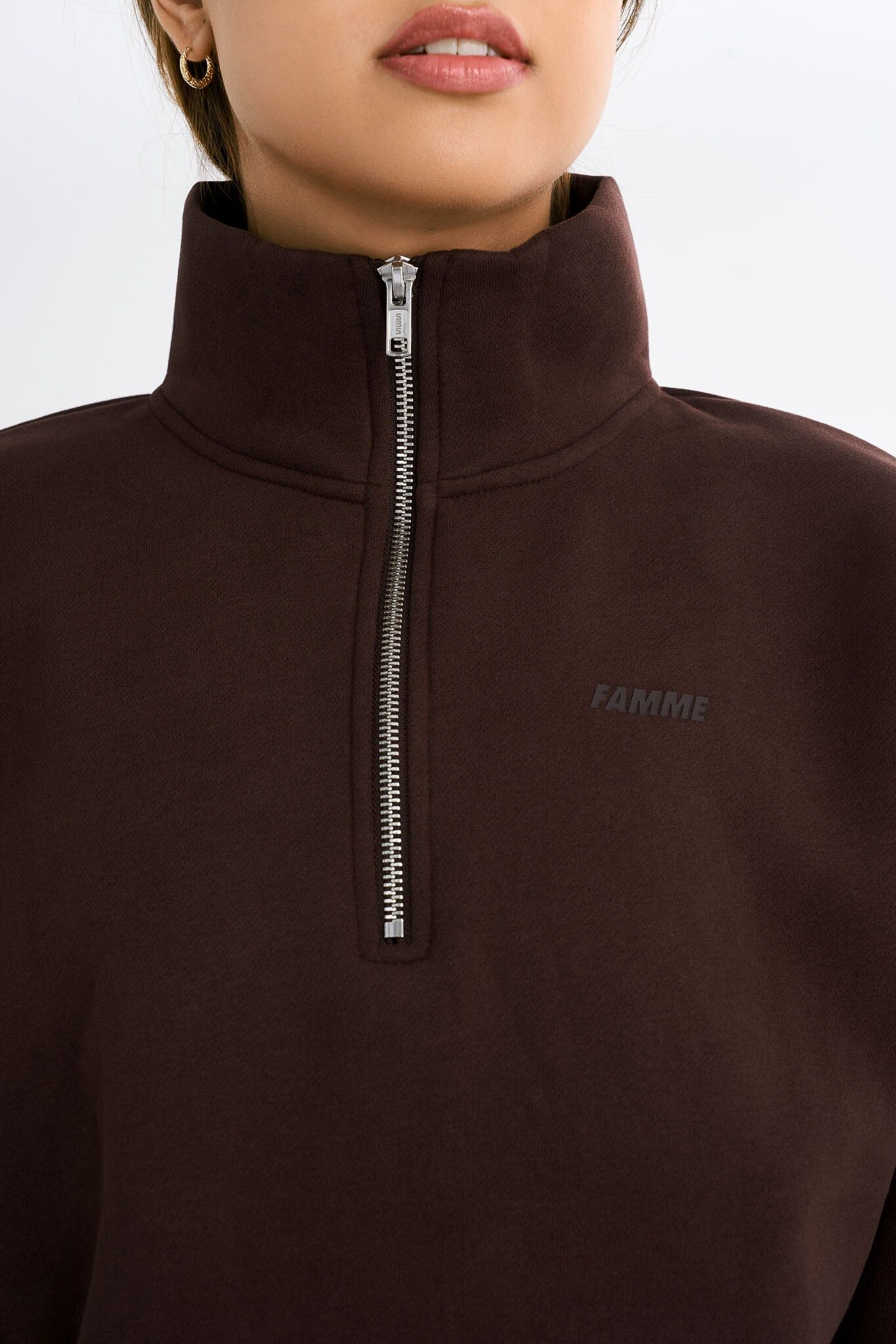 FAMME - Half Zip Sweater - Khaki / S