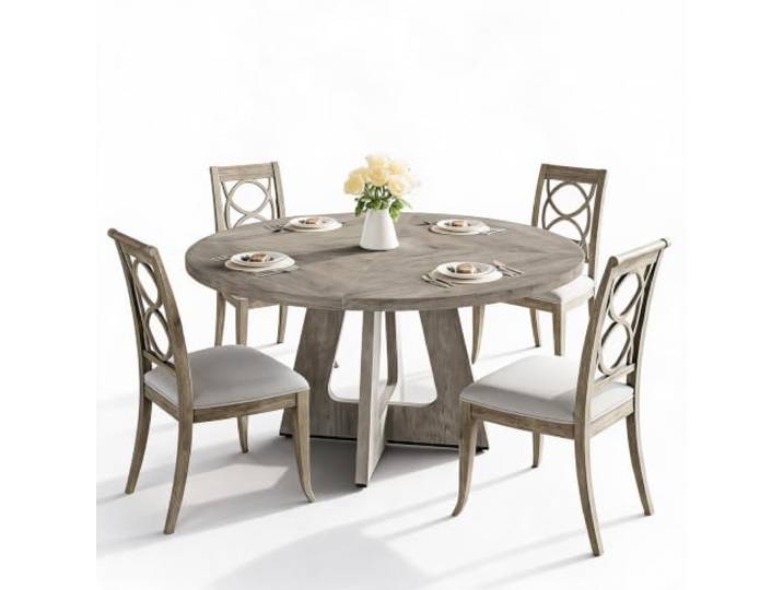 JOLLYTOP Runder Esstisch Ø120 cm, 4–6 Personen, Holzoptik, Grau Rustikaler Farmhouse-Look, großzügige Tischfläche, stabile Holzbeine, verstellbare Bodenschoner, pflegeleichte Oberfläche