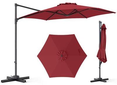 Costway 10 FT Patio Cantilever Umbrella with 360° Rotation and Air Vent for Backyard and Poolside-Wine