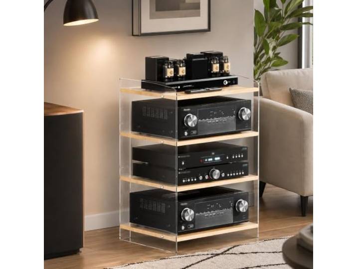 YHTCSXMD Acryl HiFi Rack, 3- oder 4-stufiges Audio-Regal Dickes Acryl und Holzplatten, verstellbare Ablagen für Audiogeräte im Wohnzimmer(B,H 31.3in/79.4cm)
