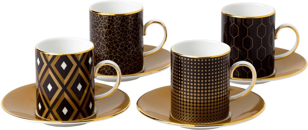Wedgwood Set 4 tazas de café con plato Gio Gold . Negro