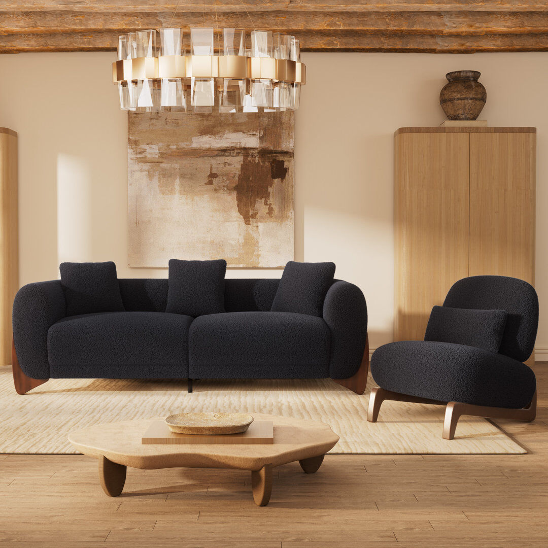 Metro Cloud Modern Sherpa Sofa with Wood Wedge Legs Black 4