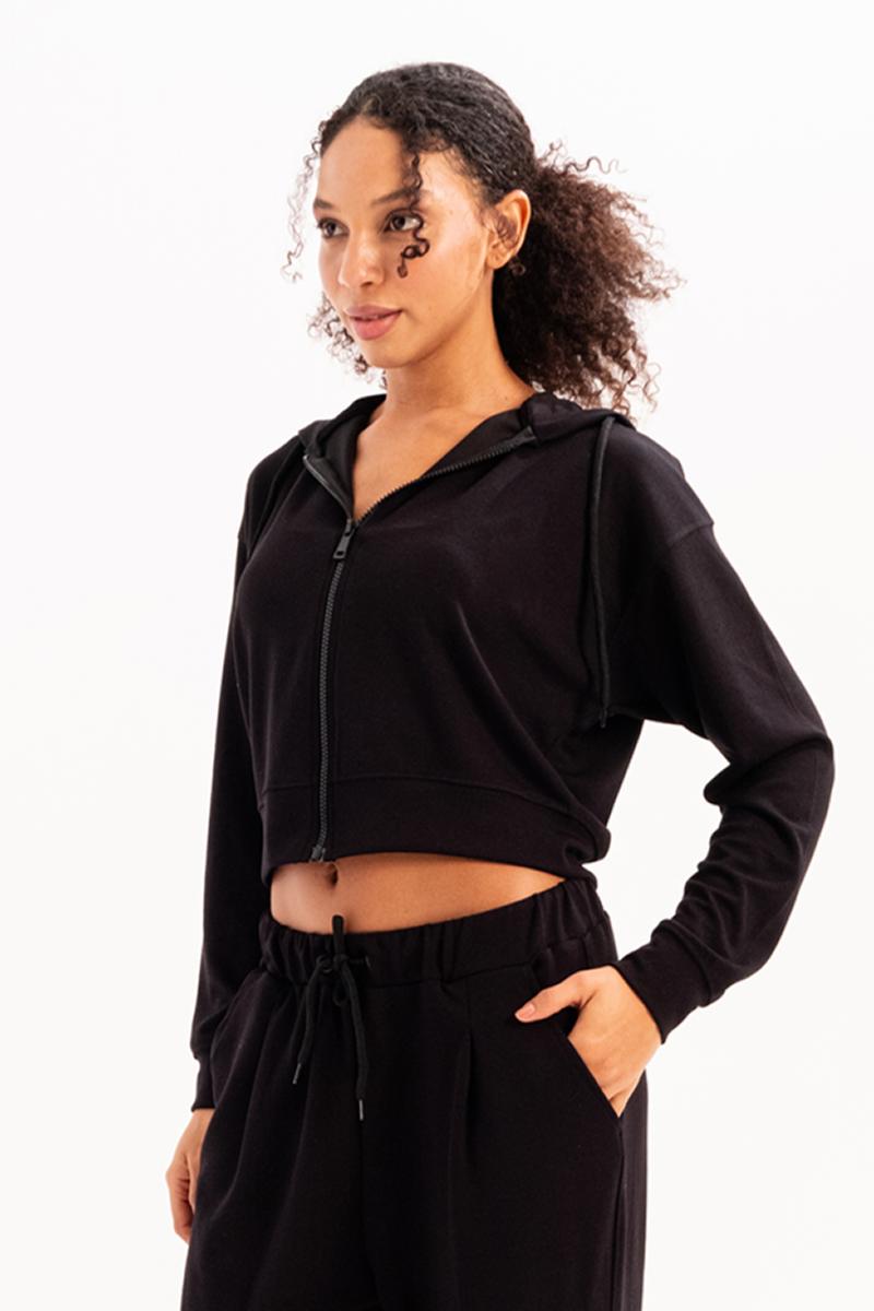 Crop Damen-Sweatshirt mit Kapuze und Reißverschluss
