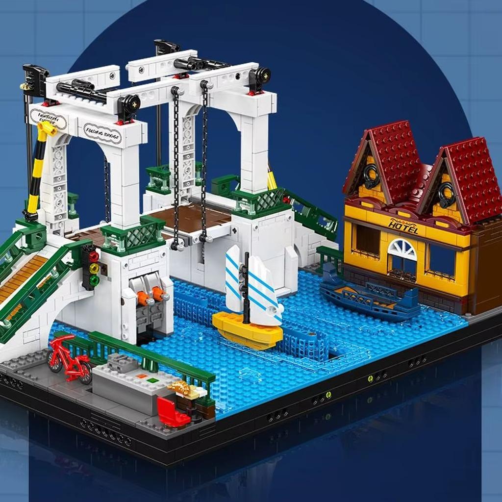 Nordische Stadt mit Klappbrücke - Modell 16068 - Modularer Bausatz - 2066 Teile - Kleine Bausteine - ABS-Kunststoff - Mit Anleitung - Ab 14 Jahren