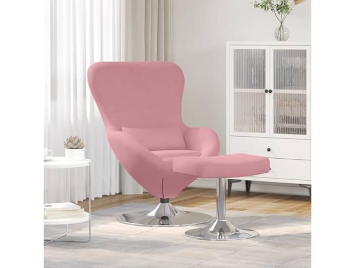 HEFZGDB Rosa Samt Ei-Stuhl mit Fußhocker Moderner Sessel mit Chromrahmen und gepolsterten Armlehnen Ergonomische Form für Wohnzimmer Schlafzimmer Leseecke Weicher atmungsaktiver