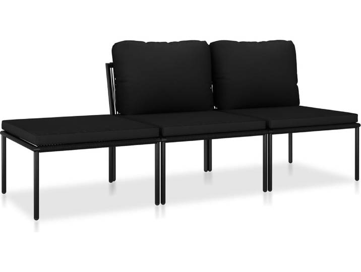 vidaXL 3-tlg. Garten-Lounge-Set mit Auflagen Schwarz PVC