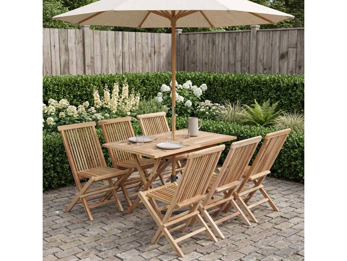 vidaXL Gartenmöbel Set 7 Stk. Natur Massivholz Teak