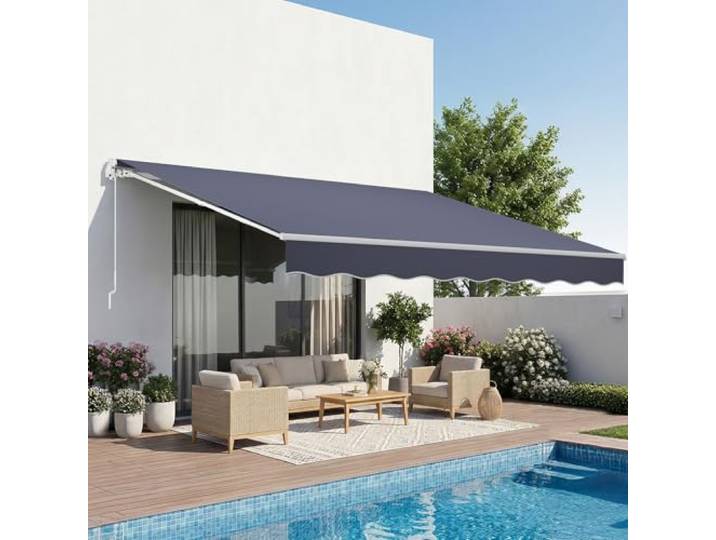 VEVOR Store Banne Manuel 400x300 cm Auvent Rétractable pour Terrasse et Balcon\, Extérieur\, Devantures de Cafés\, de Restaurants\, de Boutiques\, avec Manivelle\, Angle d'Inclinaison 45°-85°\, Gris Foncé