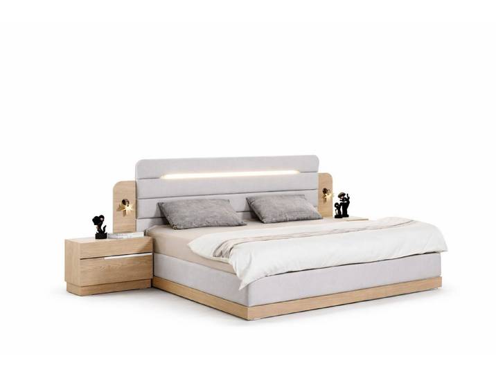 Xlmoebel Schlafzimmer-Set Weißes Designer Schlafzimmer Set mit Polsterbett und LED-Licht, (3-tlg), Made in Europa
