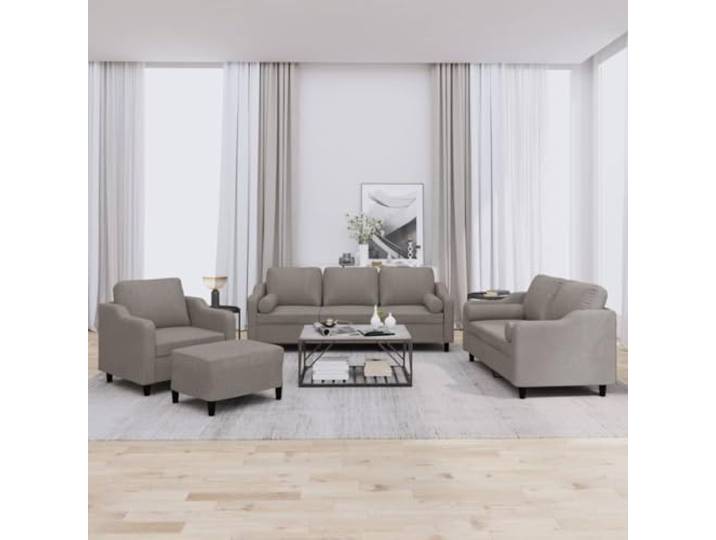 HEFZGDB 4-TLG. Sofagarnitur mit Kissen Taupe Stoff – Langlebige Wohnzimmergarnitur aus strapazierfähigem Material, atmungsaktiv und robust mit Metallgestell, bequem gepolstert,