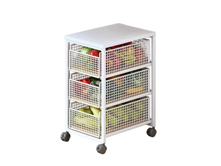 3-stufiger rollender Küchenwagen for Herausziehen von Gemüse Couchtisch und Obstkorb-Aufbewahrungsregal(Weiß)