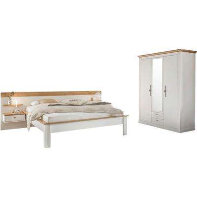 Schlafzimmer-Set OTTO HOME "Westminster", weiß, B/H: 180cm x 200cm, Schlafzimmermöbel-Sets, beinhaltet 1 Bett, Kleiderschrank 3-türig und 2 Wandpaneele