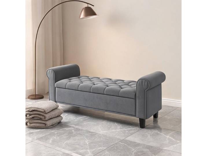 Velours polyester gris Ottomans and Footstools featuring 49.6 x 19.1 x 22.4 in with 126 x 48