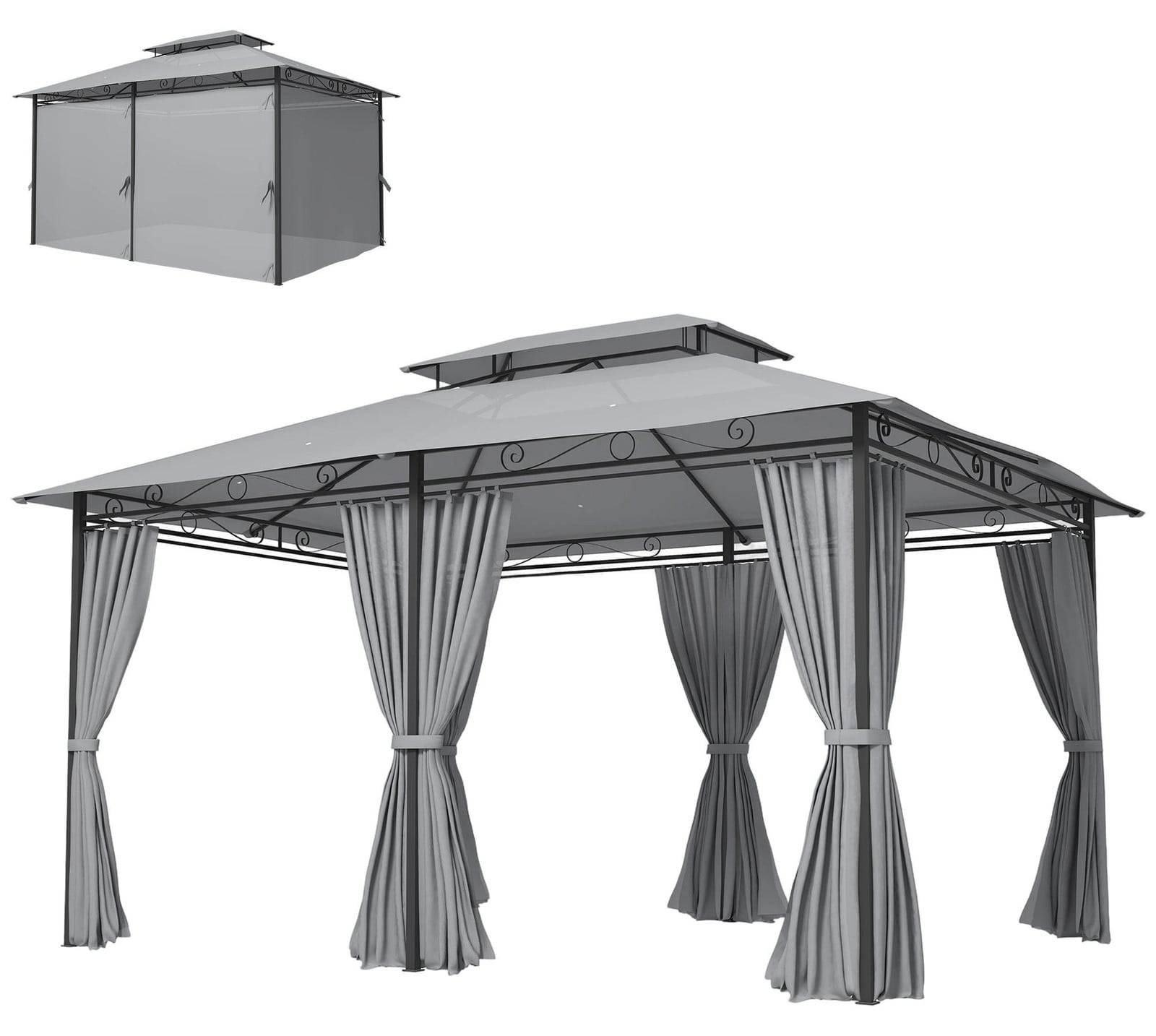Outsunny Tuinpaviljoen met dubbel dak, waterafstotend, 4 x 3 meter