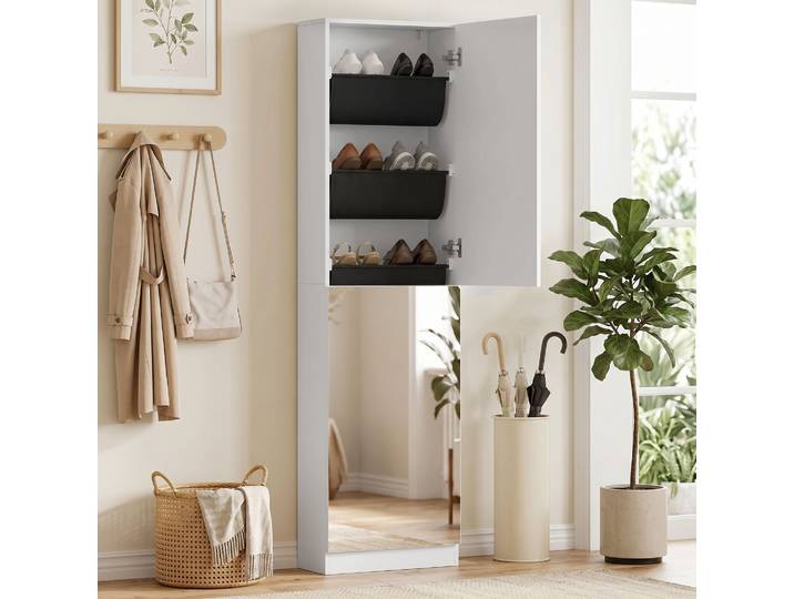 HOMCOM Meuble à Chaussures 5 Étagères Miroir Blanc