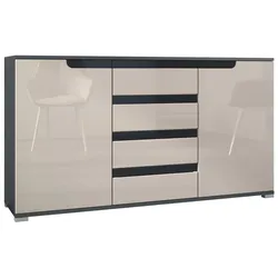 SIDEBOARD Sylt Sandgrau Hochglanz / Schwarz Hochglanz