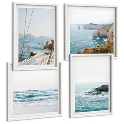 BILDER SET 4er Set - 50x50 cm & 40x60 cm Weißer Rahmen - Küstenlandschaftsblick