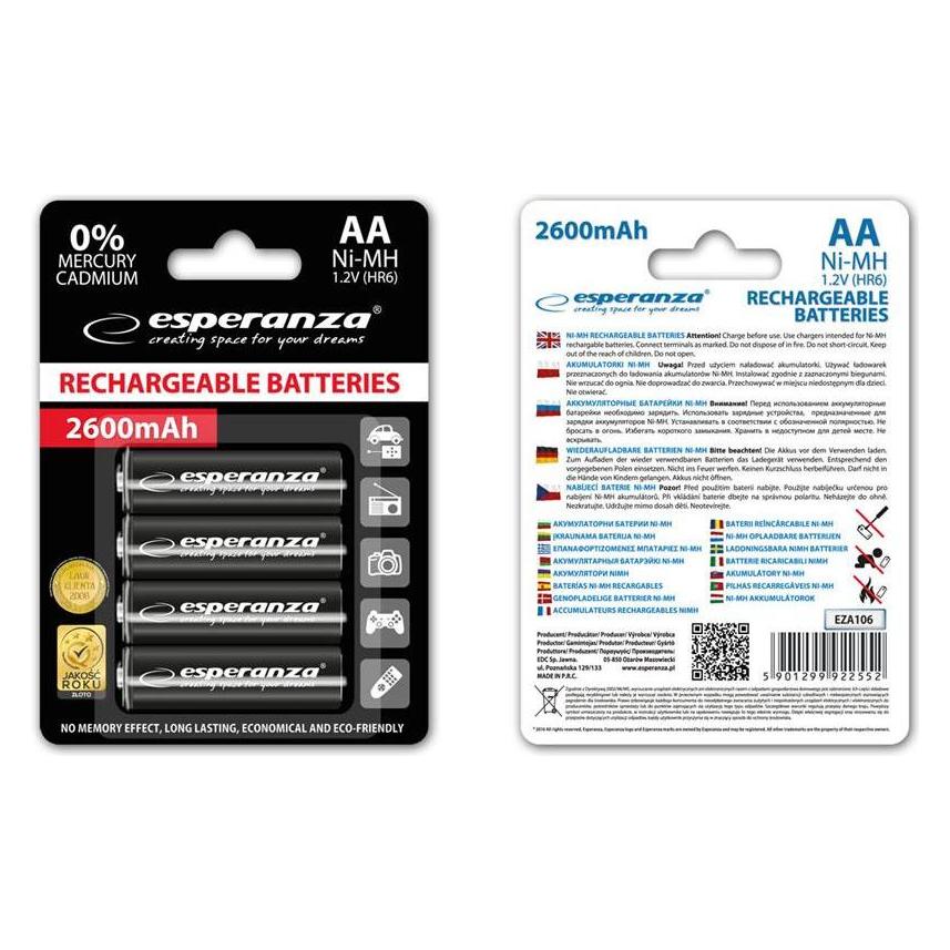 Esperanza EZA106 Industrieakku Nickel-Metallhydrid (NiMH) (4 Stk., AA, 2600 mAh) (EZA106)
