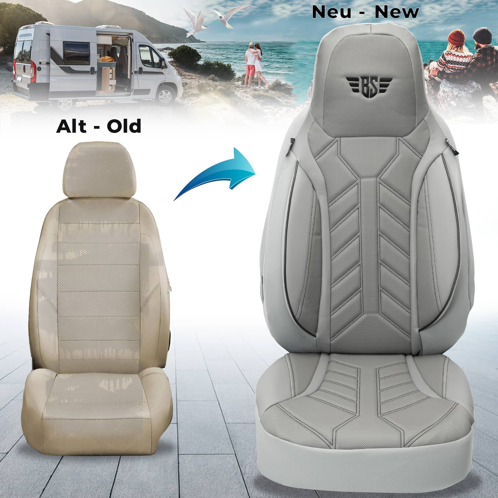 Wohnmobil Sitzbezüge & Schonbezüge für Knaus BOXLIFE PRO / XL Camper Van | Passgenaue Vordersitzbezüge | Teilintegriert, Kastenwagen & Alkoven | Sitzbezug Fahrer & Beifahrersitz