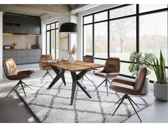 Esstisch Mango 160x90x76 natur lackiert / Epoxid schwarz, Sterngestell anthrazit glänzend EPOXY