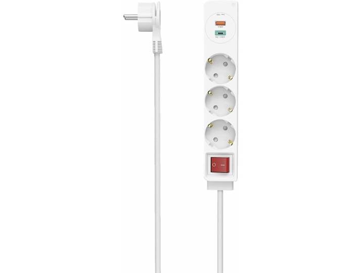 Hama 00223185, 1,4 m, Drinnen, Abgewinkelt, 1,5 mm², Weiß, 3 AC-Ausgänge