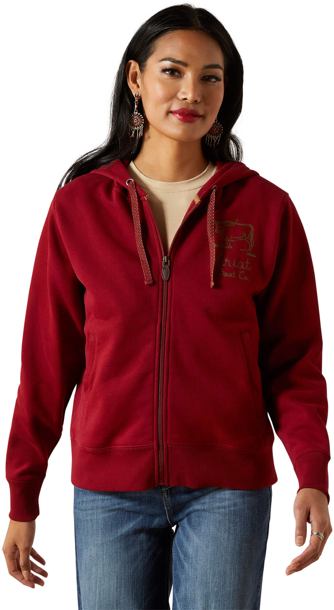 Women's Stitched Full Zip Hoodie in Biking Red Leather, Size: XL by Ariat
