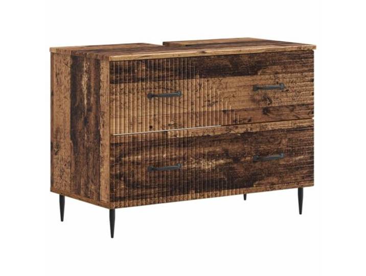 PUGYNBK HAARLEM 2-teiliges Badezimmerschrank-Set aus technischem Holz Modernes lineares Design, wendbare Türen, feuchtigkeitsbeständig, Aufbewahrung mit offenem Regal