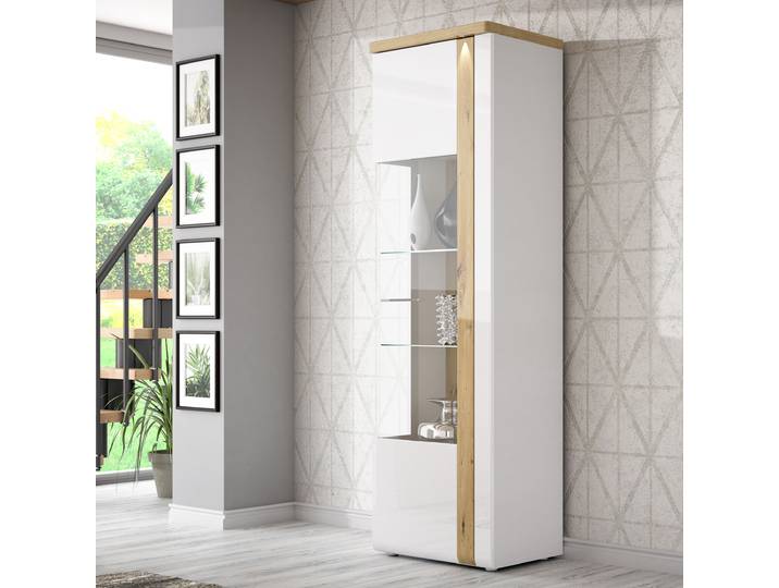 Vitrine éclairée sur pied 67 x 196 x 43cm Blanc/Marron