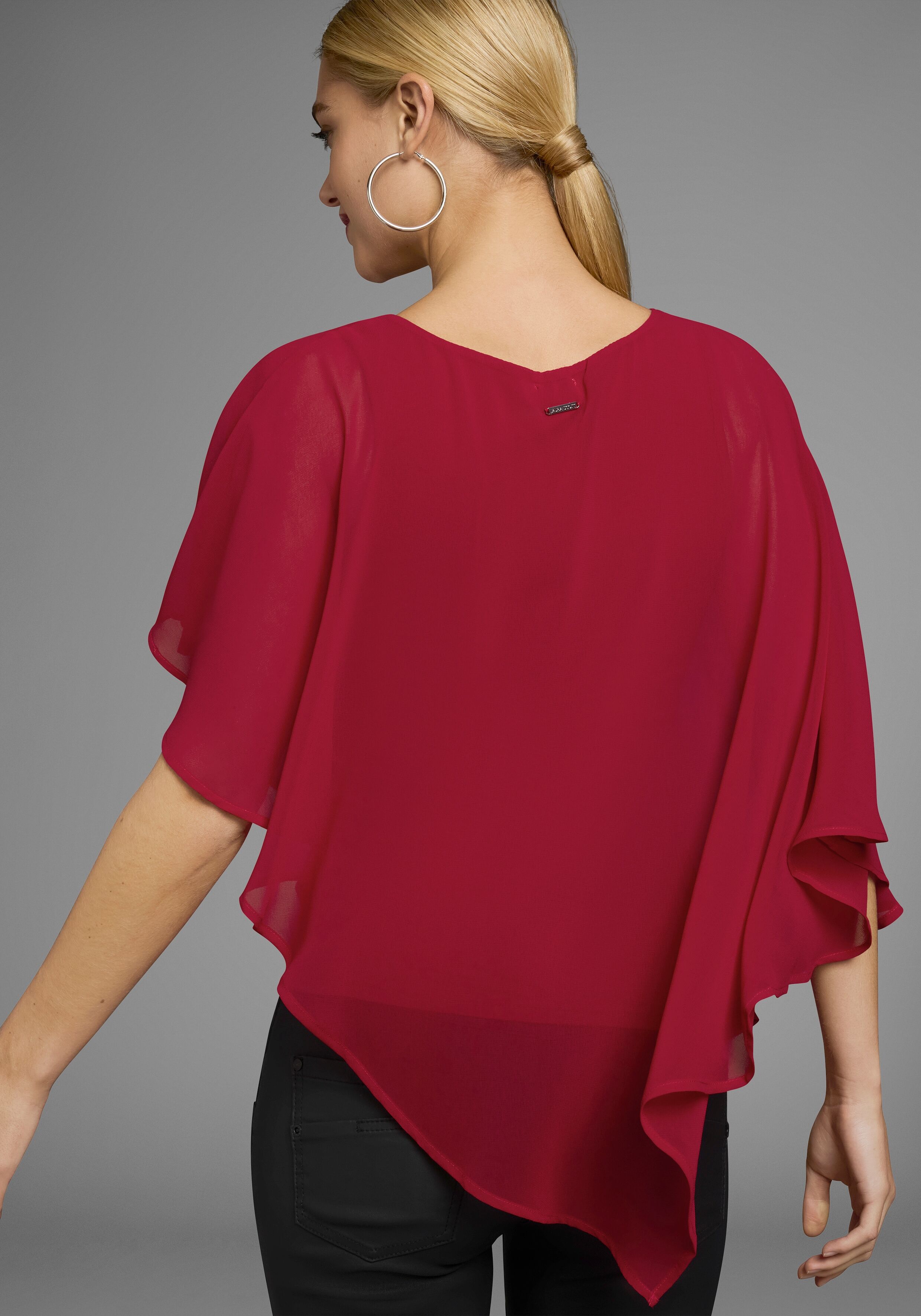 Chiffonbluse LAURA SCOTT, Damen, Gr. 36, rot (dunkelrot eco), Web, Obermaterial: 100% Polyester. Top: 95% Viskose, 5% Elasthan, unifarben, bequem hüftlang, Rundhals, Blusen Chiffonbluse, für festliche Anlässe dunkelrot eco 36