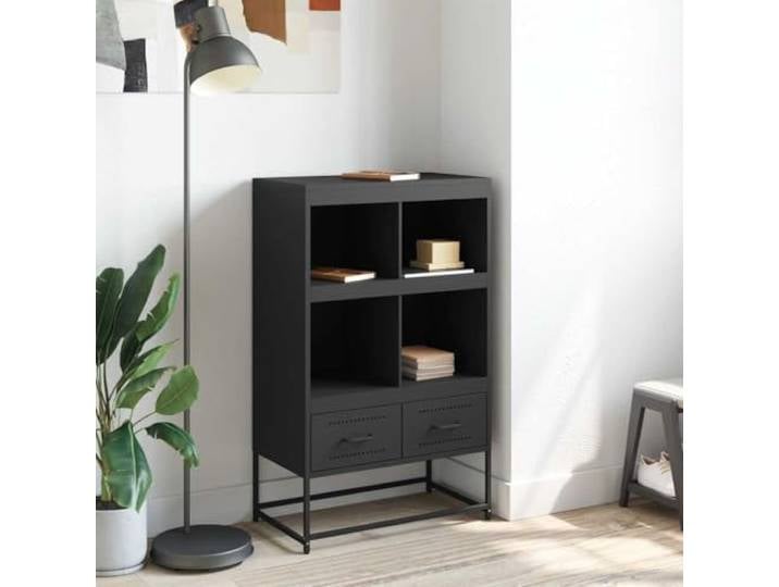 KTHLBRH Sideboard schwarz Stahl 68 x 39 x 111,5 cm 4 Fächer 2 Schubladen, großer Stauraum, einfache Reinigung, Montage erforderlich