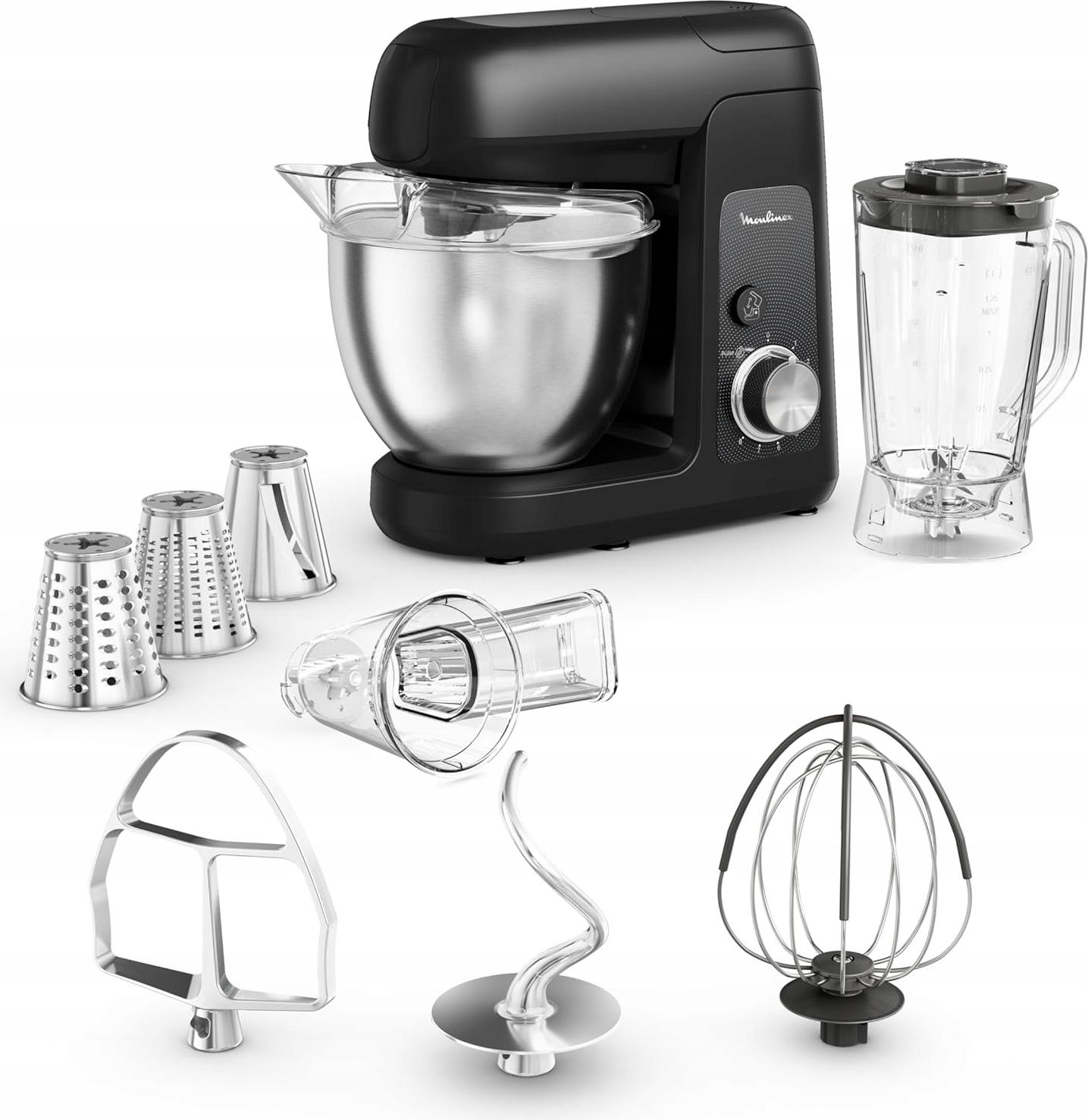 Moulinex Bake Partner QA522810, 4,6 l, Schwarz, Edelstahl, Tasten, Drehregler, 1,25 l, Schlagen, Mischung, Kneten, Mixen, Edelstahl