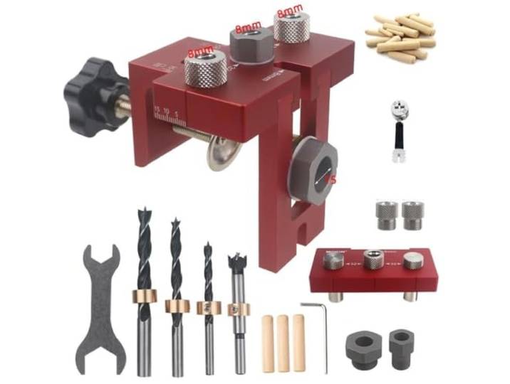 Bohrschablone Set 3-in-1-Dübelvorrichtungssatz for die Holzbearbeitung Taschenloch-Vertikalbohrführung for Schrank-Locator-Stanzer-Montage-DIY-Werkzeug(Color 03)