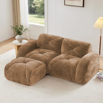 L-Shaped Boneless Sofa,Soft Velvet Fabric,Tufted Design,32D High Density Sponge,No Assembly Required,Ergonomic Design Bottom