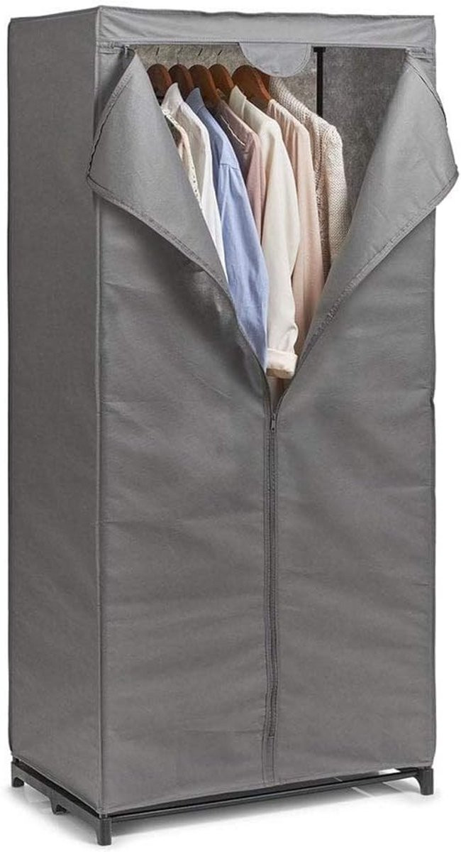Textielkast met metalen frame voor kleding en opslag, grijs