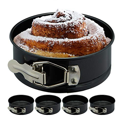 Relaxdays Springvorm set van 5, rond, zwart en zilver, diameter: 12 cm, met anti-aanbaklaag