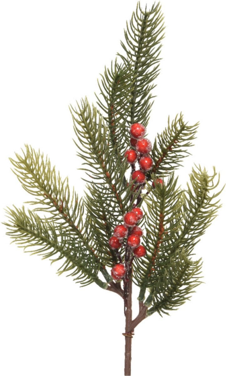 Decoris kersttak met groene dennentakken en bessen, 36 cm