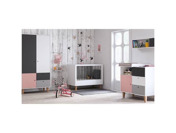 Chambre complète lit bébé - commode à langer - armoire Vox Concept Rose