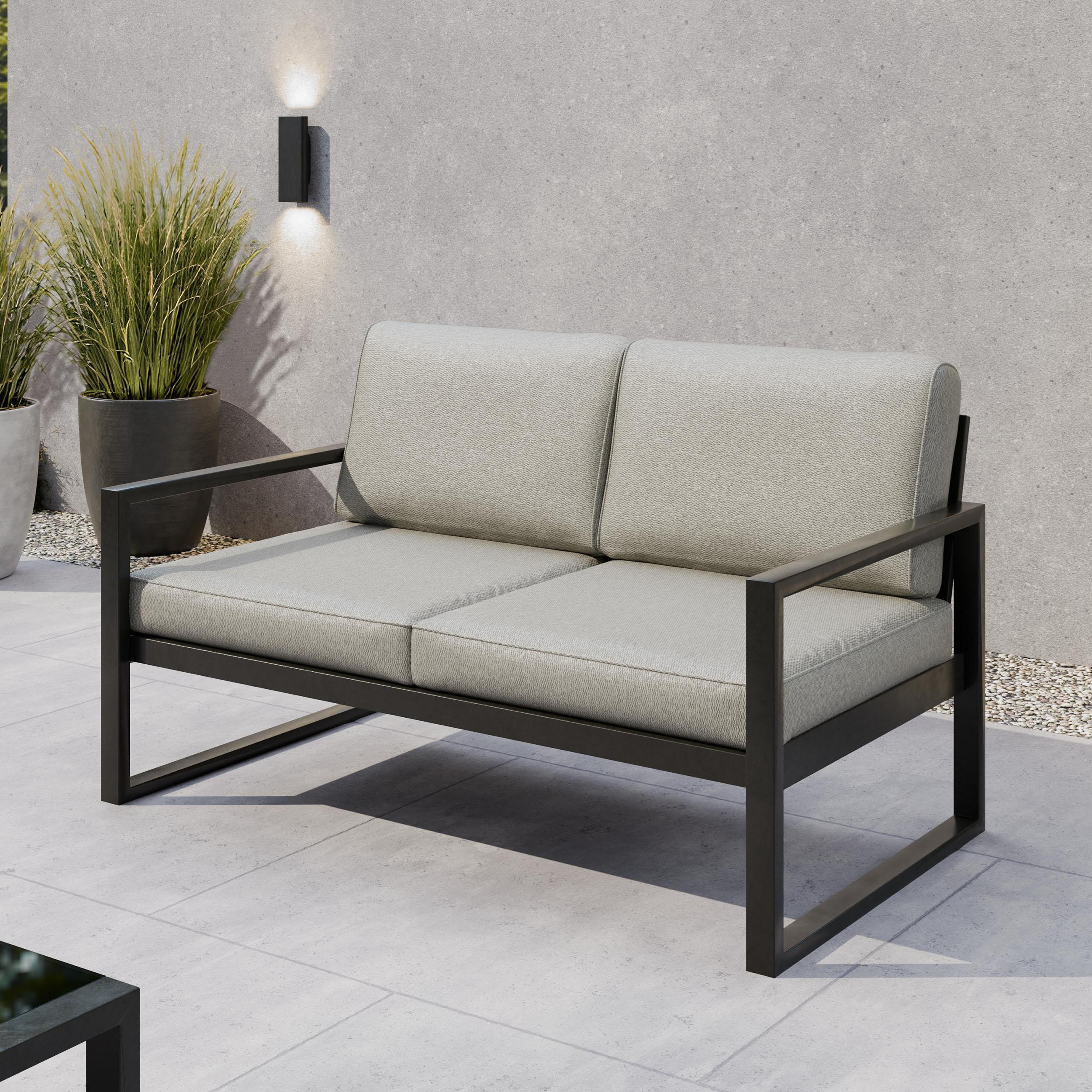 BEAUTYSOFA Garten Lounge Sofa STELLA, 2-Sitzer Gartensofa, Terrassenmöbel, Wasserabweisendes Lounge Sofa für Balkon & Terrasse Beige Patio Base 8