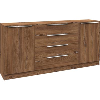 Kommode BORCHARDT MÖBEL "Oliva, Kommode mit Metallgriffen", braun (eichefarben vintage), B:166cm H:78cm T:35cm, Holzwerkstoff, Sideboards, Kommode, mit 4 Schubkästen