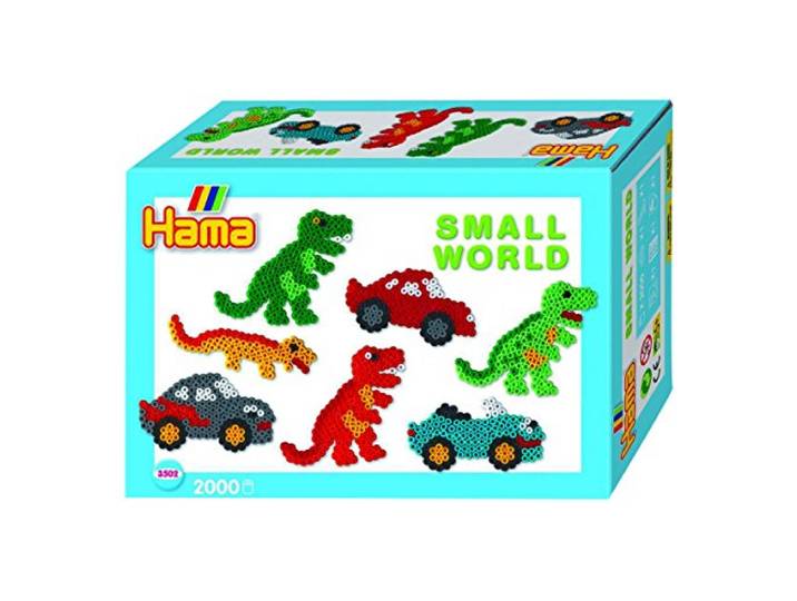 Hama 3502 - strijkkralen Midi geschenkverpakking kleine wereld dinosaurus & auto blauw 2