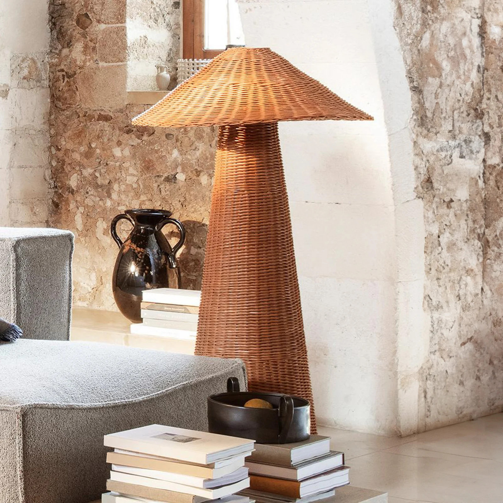Ferm Living Dou Vloerlamp Natural - Bruin Hout en Rattan - Hoogte: 131 cm