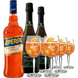 Weinpaket - Aperol + Prosecco Millesimato Biologico - Riccadonna - 3 Fl. + 6 Gläser - 2.2L