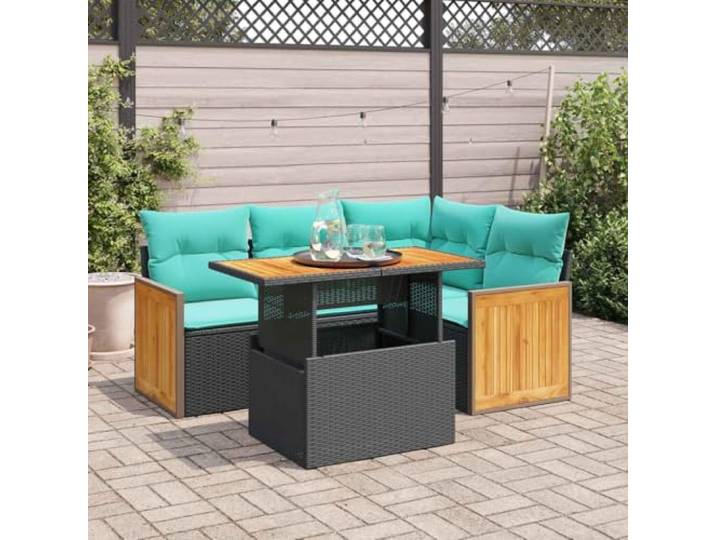 YUTAASU 5tlg Poly Rattan Sofagarnitur Schwarz Akazie
