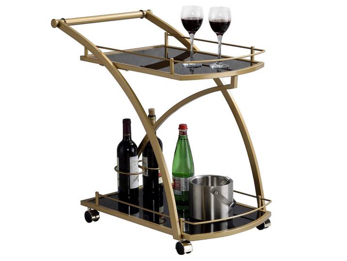 Idimex Servierwagen EVO schwarz/gold, Schwarz, Goldfarben, Glas, Mode, Rechteckig, 66x73x46 cm, Esszimmer, Servierwagen