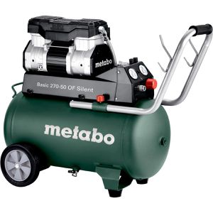 Metabo Kompressor Basic 270-50 OF Silent, 61dB(A), 1500W, 230V, 10bar, ölfrei, mit Druckminderer & Manometer, Kesselinhalt 50L