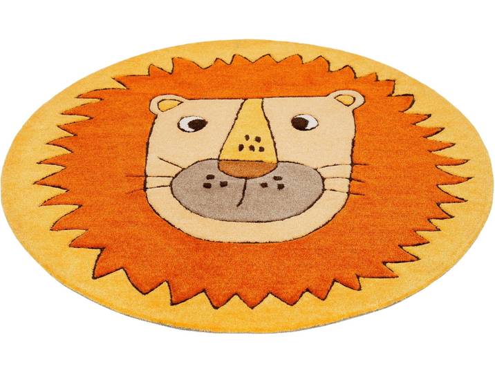 Kinderteppich SMART KIDS Linus Gr. 9, orange (orange, gelb), H:9mm Ø:100cm, Kunstfaser, Teppiche, Kinderteppich, Löwe Tiermotiv, Konturenschnitt