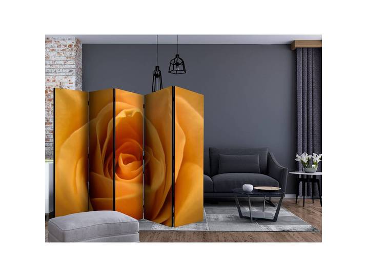 Paravent Yellow Rose 5 élém. Intissé en pin massif, naturel Jaune 225 x 172cm