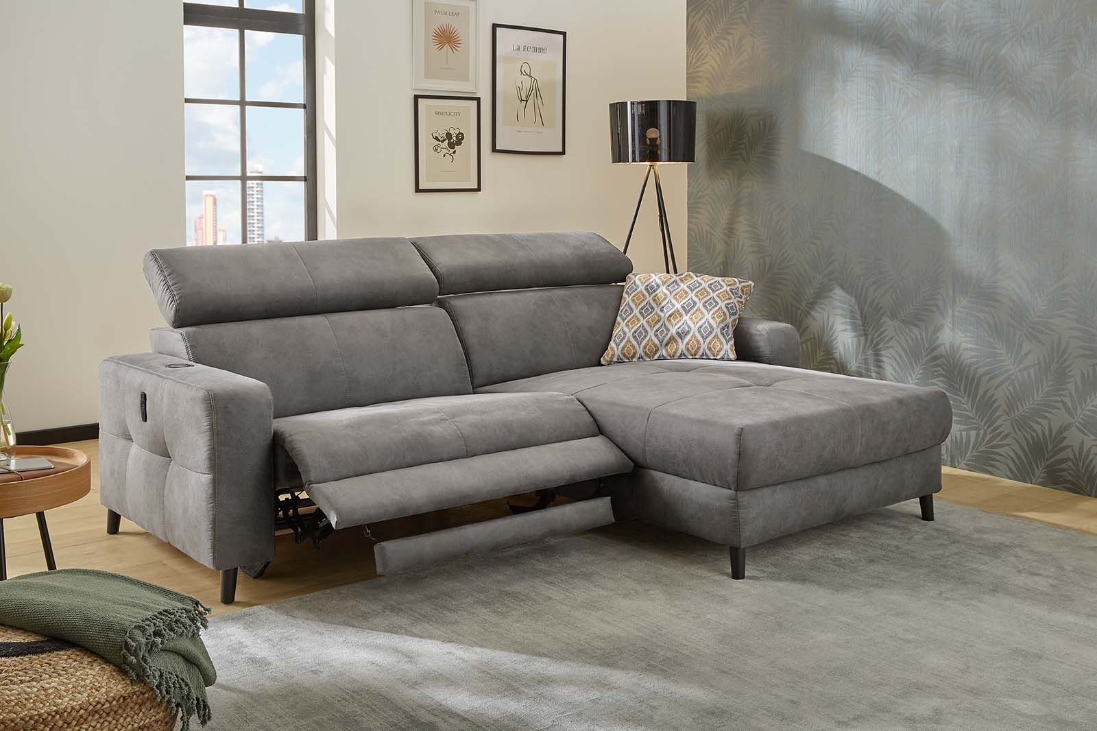 Ecksofa JOCKENHÖFER GRUPPE "Doppio L-Form, B: 247 cm, mit elektr. Relaxfunktion und", grau, B:247cm T:100cm, Korpus: 100% Polyester;Kissen: 80% Polyester, 20% Baumwolle, Sofas, Ecksofa, Kopfteilverstellung, USB-Anschluss, induktive Ladestation & Zierkisse