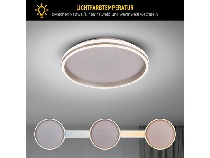 Näve LED Deckenleuchte Meteor Weiß/Silber Ø47cm 40W 1200lm CCT 3000K-6500K Dimmbar mit Fernbedienung